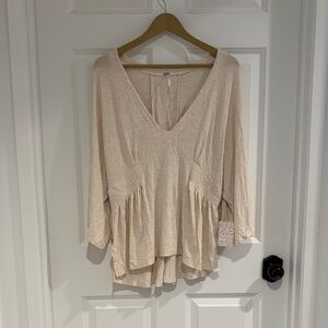Free People Cream V-Neck Blouse